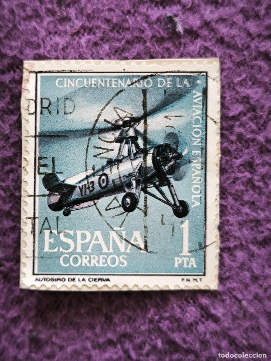 Sellos: Sello Espa&ntilde;a 1 Peseta Autogiro De La Cierva 50 Aniversario Aviaci&oacute;n Espa&ntilde;ola