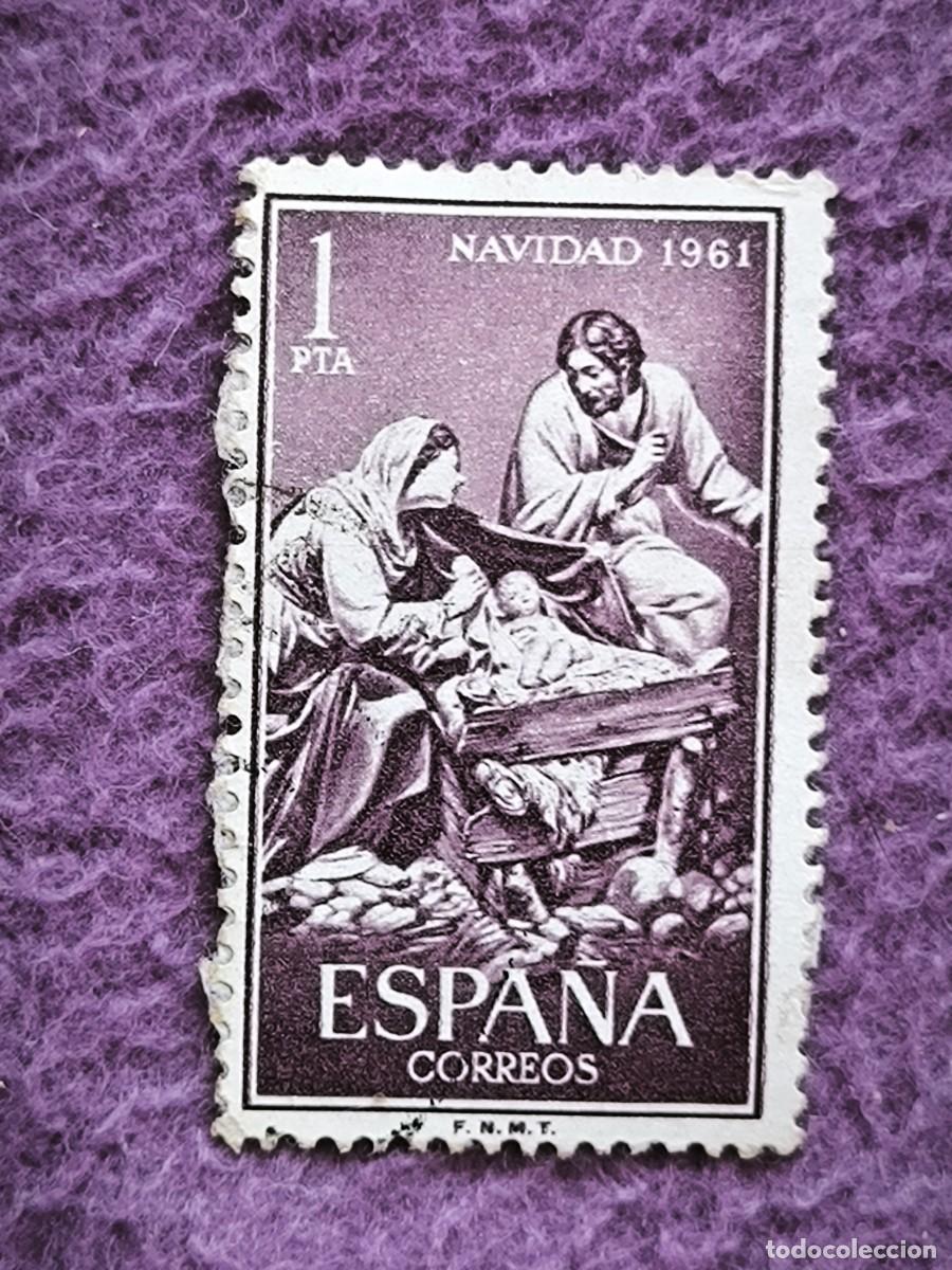 Sellos: Sello Espa&ntilde;a 1 Peseta Navidad 1961 Nacimiento De Jes&uacute;s Bel&eacute;n Filatelia Cl&aacute;sica
