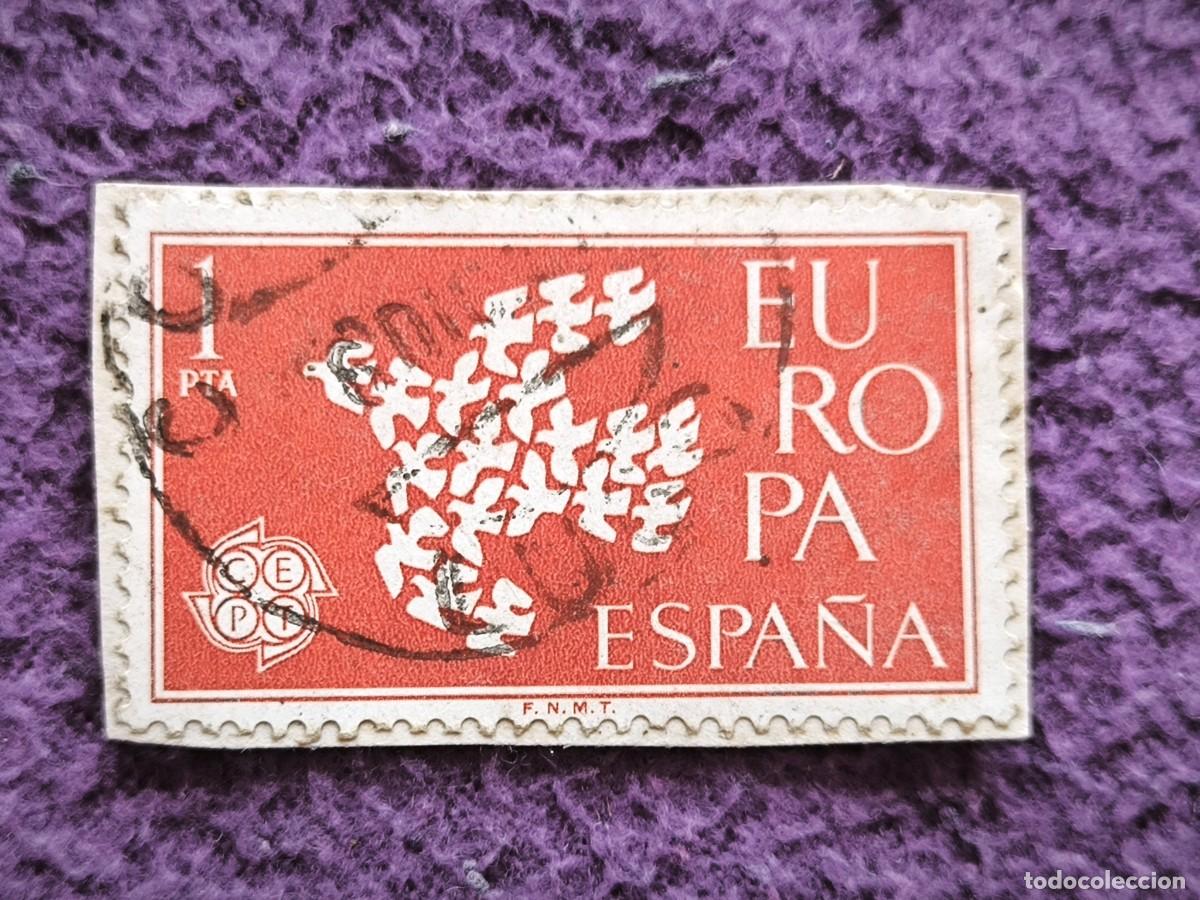 Sellos: Sello Espa&ntilde;a 1961 Europa CEPT 1 Pta Rojo Palomas Vuelo Correos Filatelia