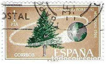 Sellos: Sello usado Espa&ntilde;a. Edifil n&ordm; 1736. a&ntilde;o 1966. VI Congreso forestal mundial. ref. 1u-1736