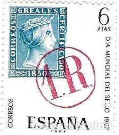 Sellos: Sello usado Espa&ntilde;a. Edifil n&ordm; 1800. D&iacute;a Mundial del Sello. Marca de Porteo. ref. 1u-1800