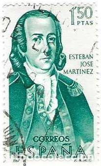 Sellos: Sello usado Espa&ntilde;a. Edifil n&ordm; 1823. Forjadores de Am&eacute;rica. Esteban Jos&eacute; Mart&iacute;nez. ref. 1u-1823