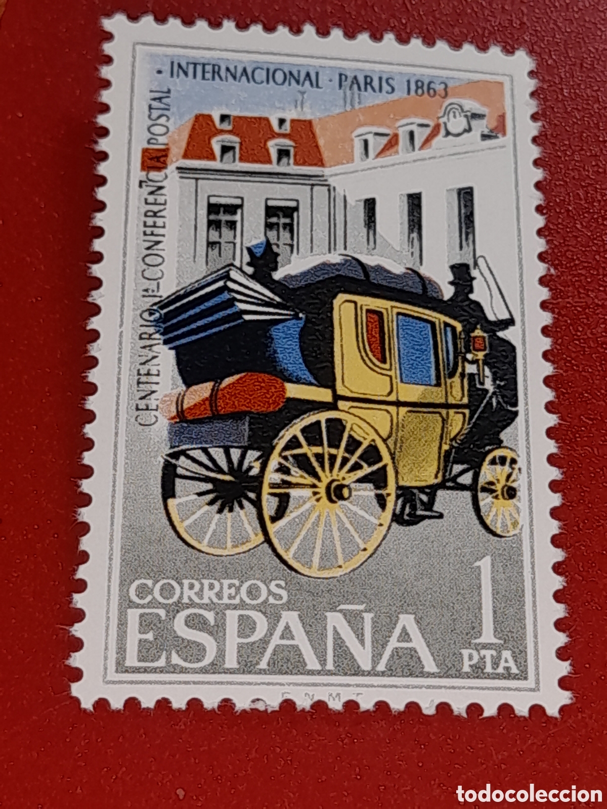 Sellos: Sello Espa&ntilde;a nuevo 1983. 100Aniv 1 conferencia postal inter. Carruaje. Deligencia. Coche. Celeste.