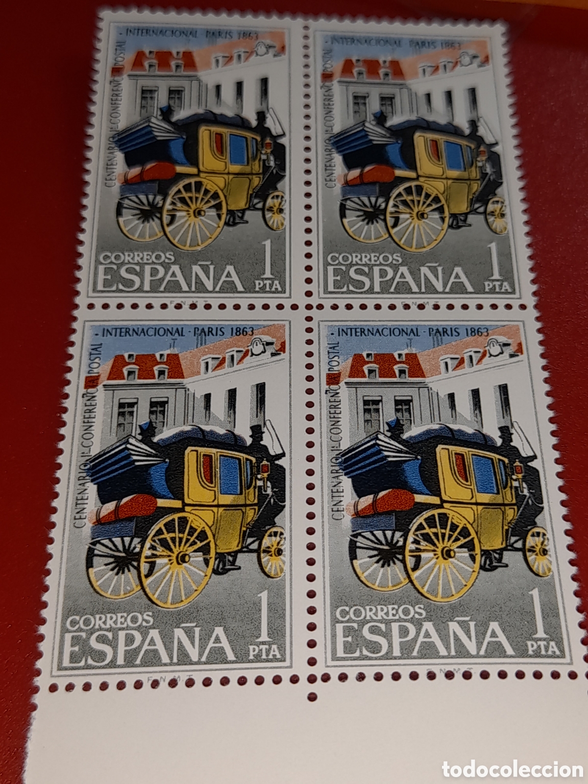 Sellos: Sello Espa&ntilde;a nuevo 1983. 100Aniv 1 conferencia postal inter. Carruaje. Deligencia. Coche. Celeste.