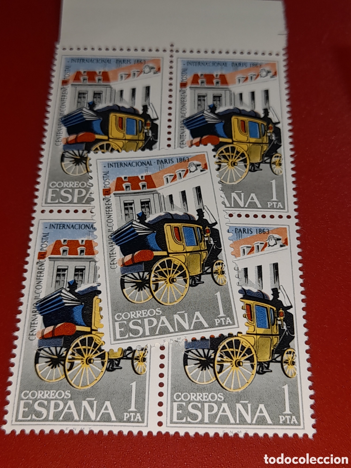 Sellos: Sello Espa&ntilde;a nuevo 1983. 100Aniv 1 conferencia postal inter. Carruaje. Deligencia. Coche. Celeste.