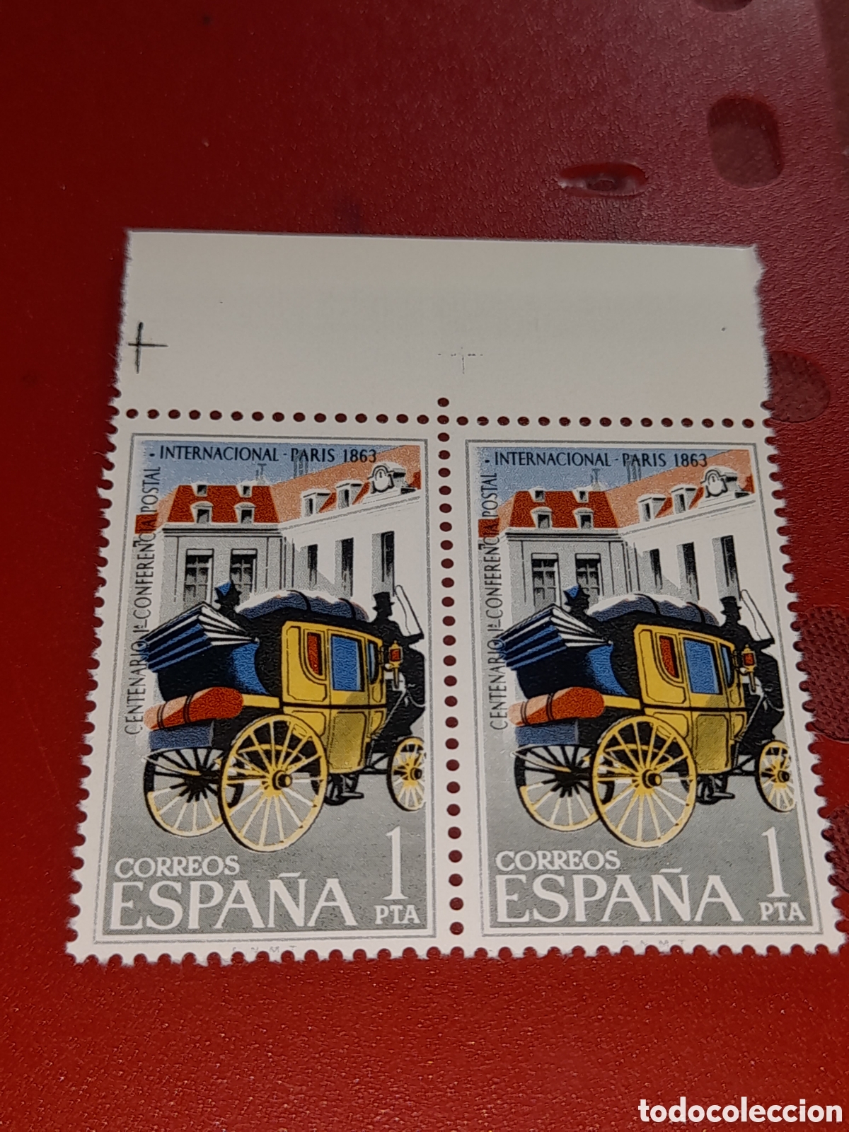 Sellos: Sello Espa&ntilde;a nuevo 1983. 100Aniv 1 conferencia postal inter. Carruaje. Deligencia. Coche. Celeste.