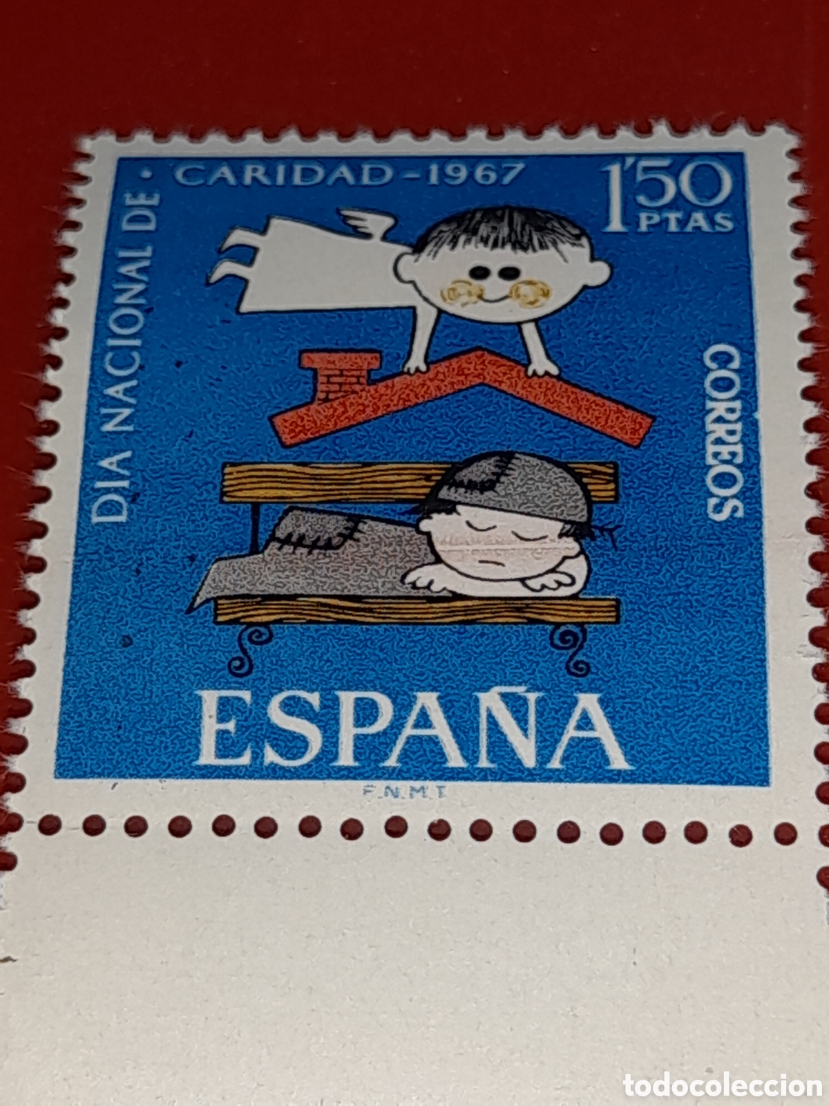 Sellos: Sello Espa&ntilde;a nuevo 1967. D&iacute;a Nacional caridad. Ayudas. &Aacute;ngel. Ni&ntilde;o. Organizaciones. Casa. Techo.