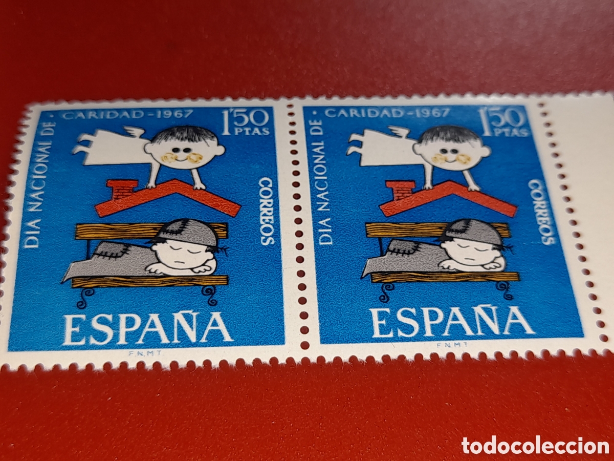 Sellos: Sello Espa&ntilde;a nuevo 1967. D&iacute;a Nacional caridad. Ayudas. &Aacute;ngel. Ni&ntilde;o. Organizaciones. Casa. Techo.