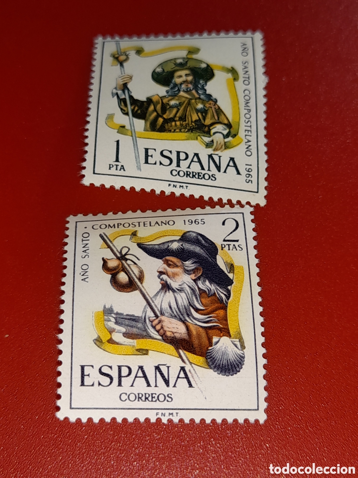 Sellos: Sello Espa&ntilde;a nuevo 1965. A&ntilde;o Santo compostelana. Religi&oacute;n. Constumbres. Peregrino.