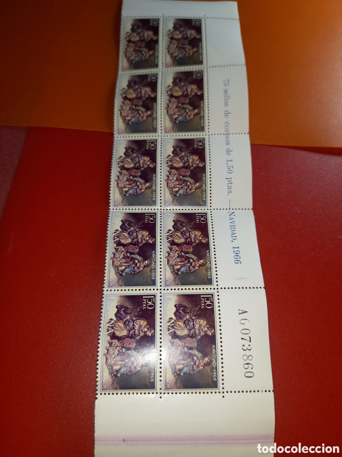 Sellos: Sello Espa&ntilde;a nuevo 1966. Navidad. Religi&oacute;n. Arte. Constumbres. Esculturas. Artesan&iacute;a. Nacimiento