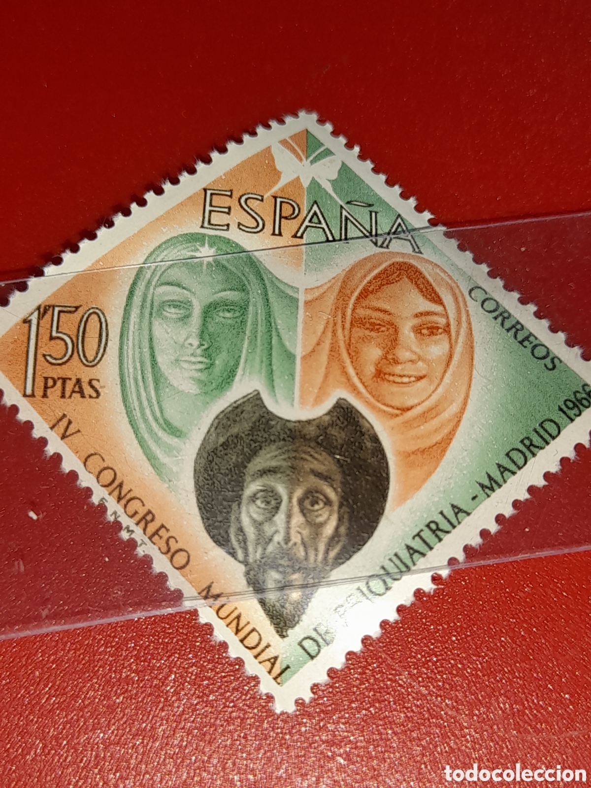 Sellos: Sello Espa&ntilde;a nuevo 1966. Congreso mundial psiquiatr&iacute;a. Salud. Medicina. Quijote. Mariposa. Polilla.