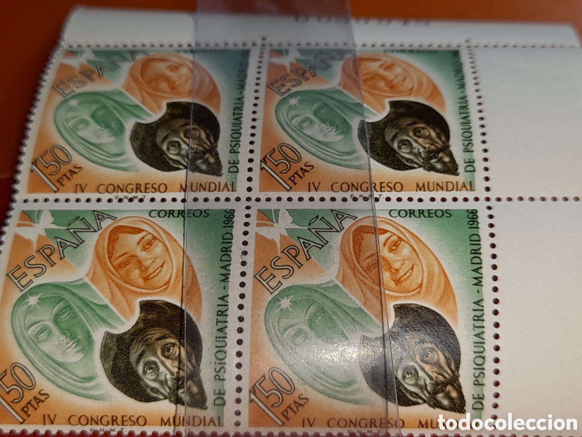 Sellos: Sello Espa&ntilde;a nuevo 1966. Congreso mundial psiquiatr&iacute;a. Salud. Medicina. Quijote. Mariposa. Polilla.