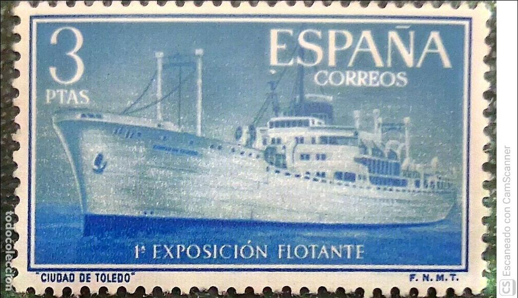 Sellos: Espa&ntilde;a. 1191 Exposici&oacute;n flotante en el buque Ciudad de Toledo: Barco. 1956. Sellos nuevos y numeraci