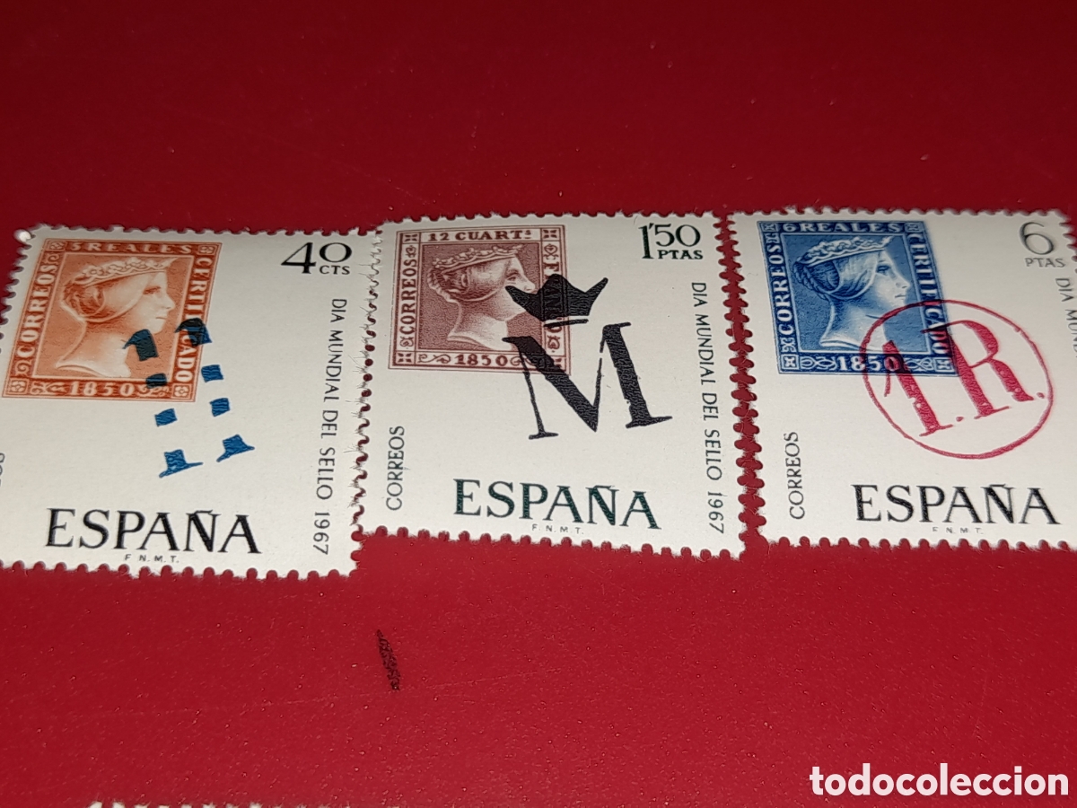 Sellos: Sello Espa&ntilde;a nuevo 1967. D&iacute;a mundial sello. Marcas prefilatelicas. Reina. Monarqu&iacute;a. Historia.