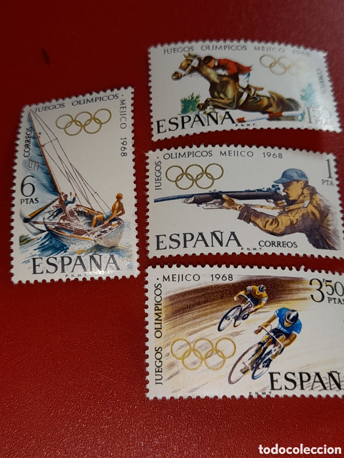 Sellos: Sello Espa&ntilde;a nuevo 1968. Juegos olimpiada. M&eacute;xico. Deporte. Ciclismo. H&iacute;pica. Doma. Caballo. Tiro. V