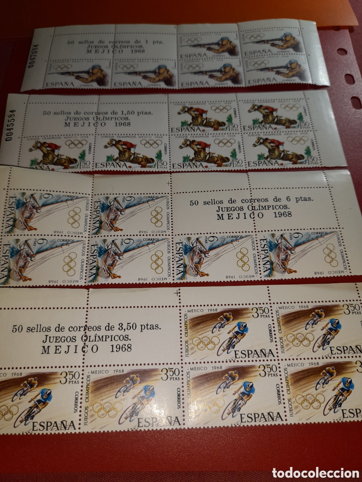 Sellos: Sello Espa&ntilde;a nuevo 1968. Juegos olimpiada. M&eacute;xico. Deporte. Ciclismo. H&iacute;pica. Doma. Caballo. Tiro. V