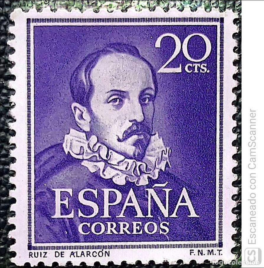 Sellos: Espa&ntilde;a. 1074 Literatos: Ruiz de Alarc&oacute;n. 1950. Sellos nuevos y numeraci&oacute;n Edifil.