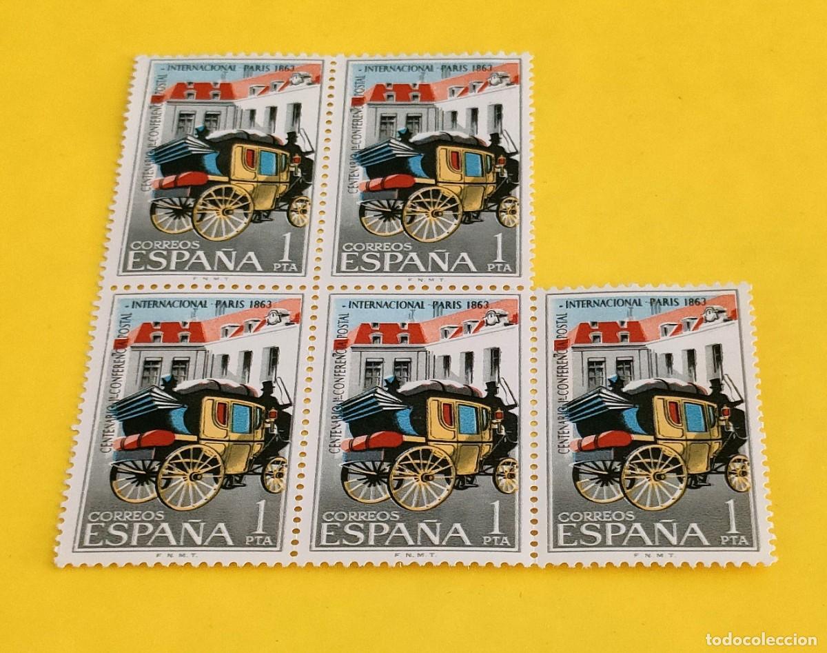 Sellos: Espa&ntilde;a 1963. Edifil 1508. Centenario I Conferencia Postal Internacional. Nuevos. Bloque de 5