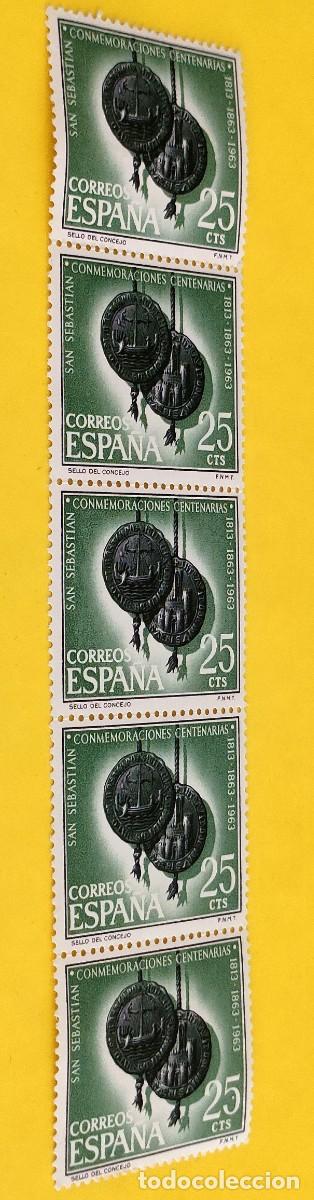 Sellos: Espa&ntilde;a 1963. Edifil 1516. Conmemorac. cent. S. Sebasti&aacute;n. Sellos de la ciudad. Nuevos. Bloque de 5