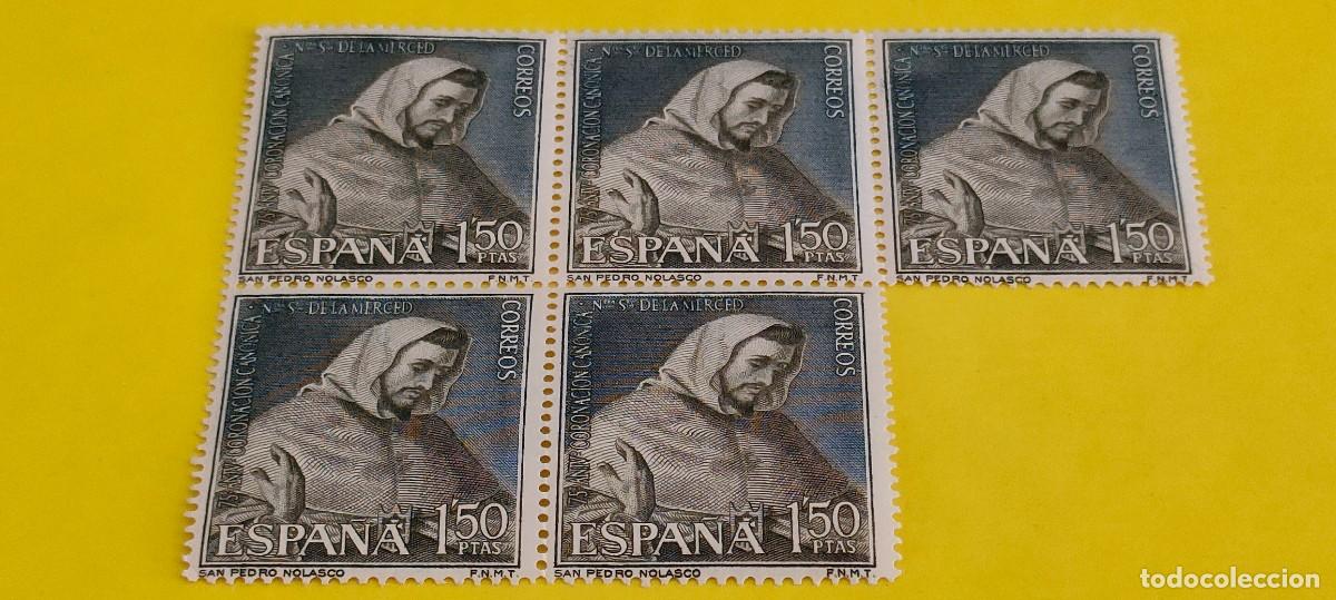 Sellos: Espa&ntilde;a 1963. Edifil 1524. 75 aniv. coronaci&oacute;n Nra. Sra. Merced. S.Pedro Nolasco. Nuevos. Bloq. de 5
