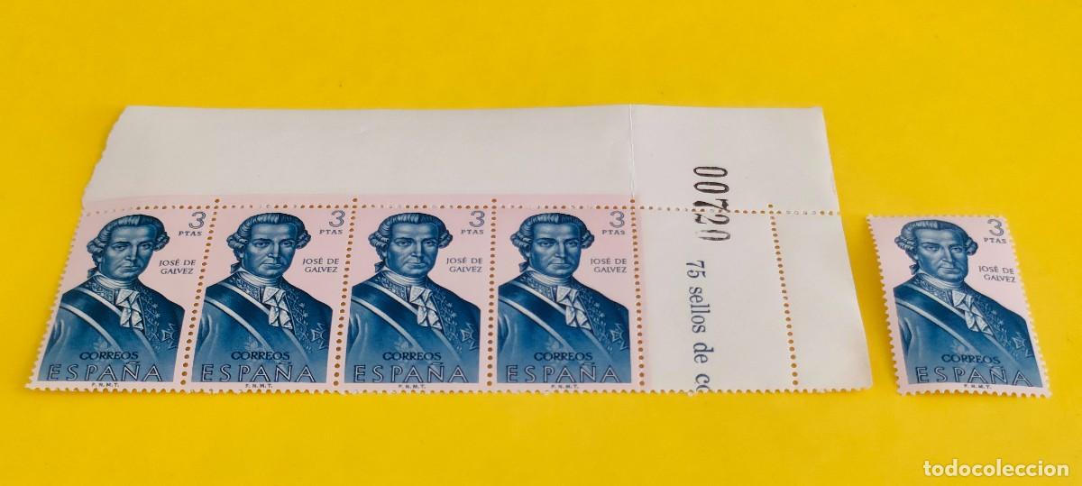 Sellos: Espa&ntilde;a 1963. Edifil 1532. Forjadores de Am&eacute;rica. Jos&eacute; de G&aacute;lvez. Nuevos. Bloque de 4. 1 suelto (1)