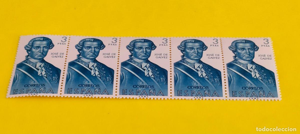 Sellos: Espa&ntilde;a 1963. Edifil 1532. Forjadores de Am&eacute;rica. Jos&eacute; de G&aacute;lvez. Nuevos. Bloque de 5 (2)