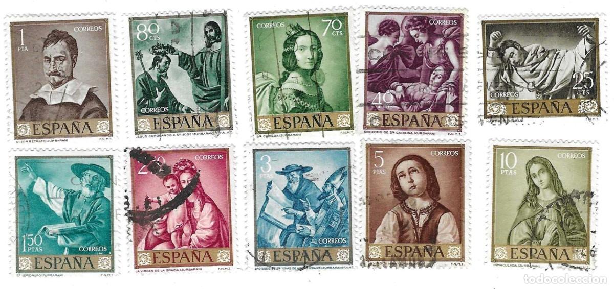 Sellos: Serie usada Espa&ntilde;a. Edifil n&ordm; 1418/27. a&ntilde;o 1962, Pintura. Francisco de Zurbar&aacute;n. ref. 1u-1418-27