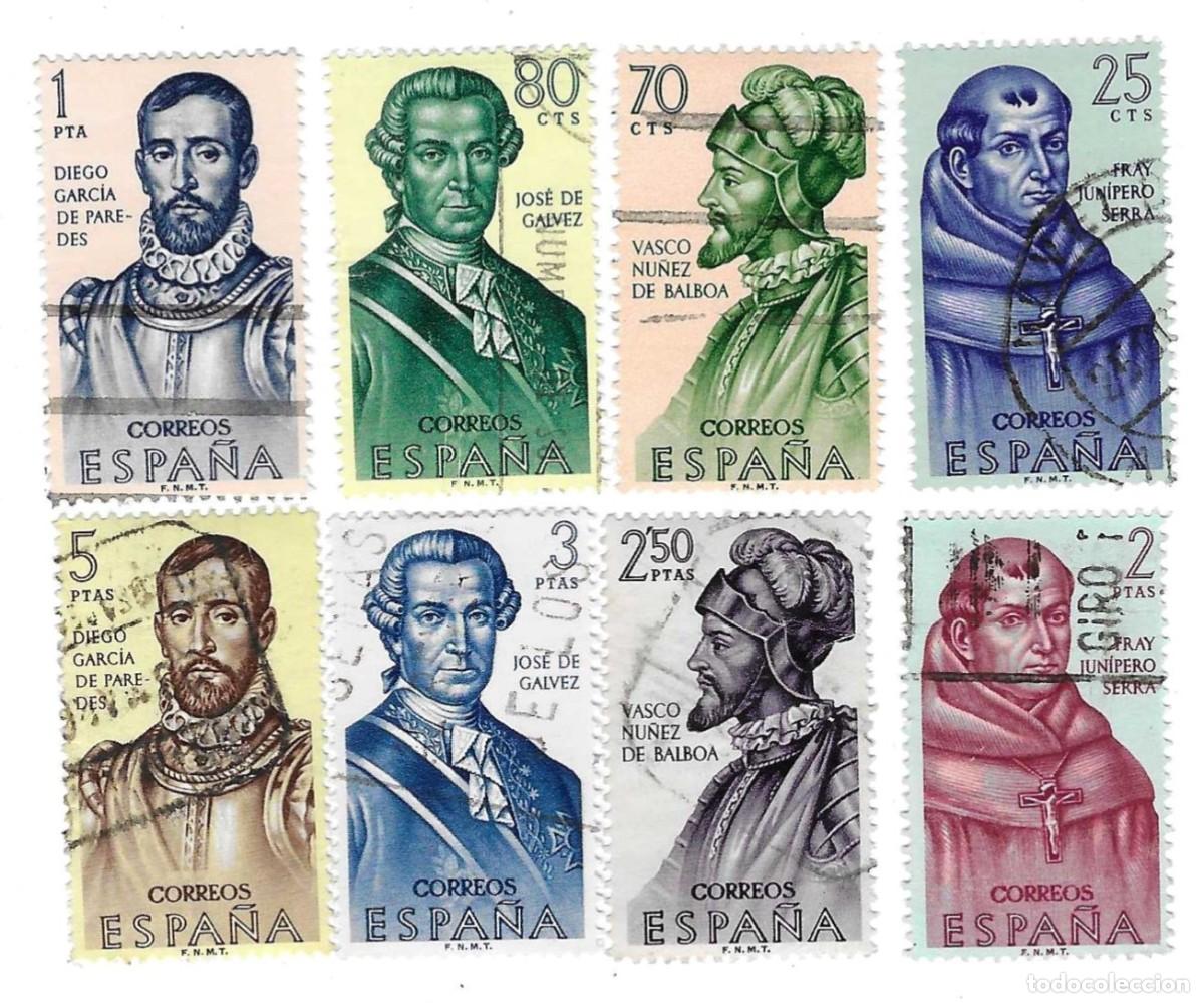 Sellos: Serie usada Espa&ntilde;a. Edifil n&ordm; 1526-33. Forjadores de Am&eacute;rica. ref. 1u-1526-33