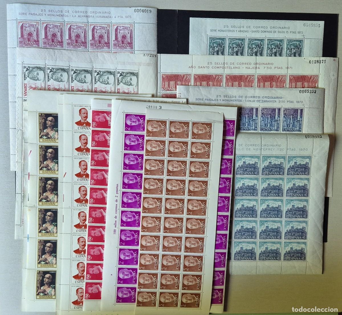 Sellos: ESPA&Ntilde;A. II CENTENARIO. LOTE DE PLIEGOS COMPLETOS Y PARCIALES &ndash; 1955-1975