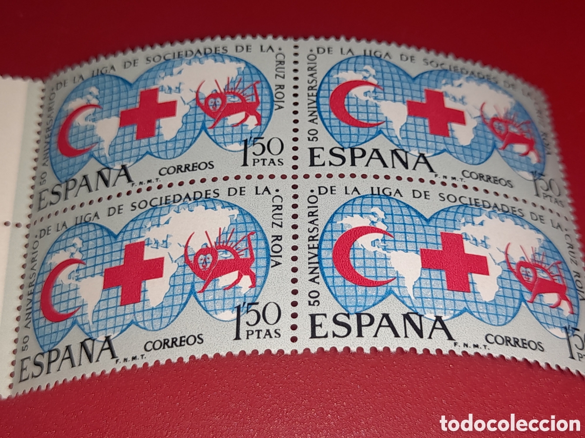 Sellos: Sello Espa&ntilde;a nuevo 1969. 50Aniv Sociedad Cruz roja. Media luna. Le&oacute;n. Organizaciones. Ayuda. Mapamun