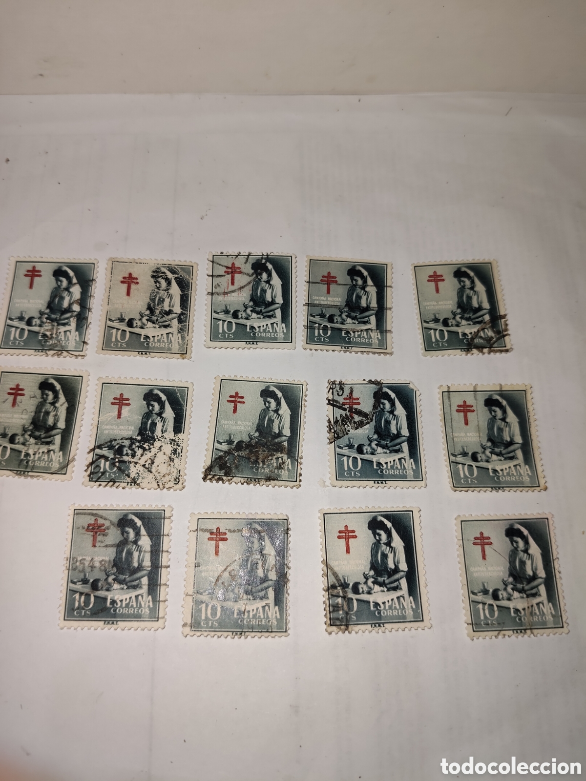 Sellos: 14 sellos de Espa&ntilde;a campa&ntilde;a nacional Antituberculosa 1953 usados