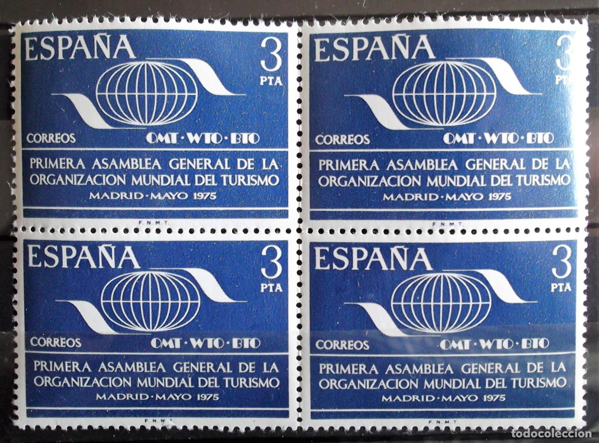 Sellos: Espa&ntilde;a. Espa&ntilde;a. 2262 Organizaci&oacute;n mundial del Turismo, en bloque de cuatro. 1975. Sellos nuevos y n