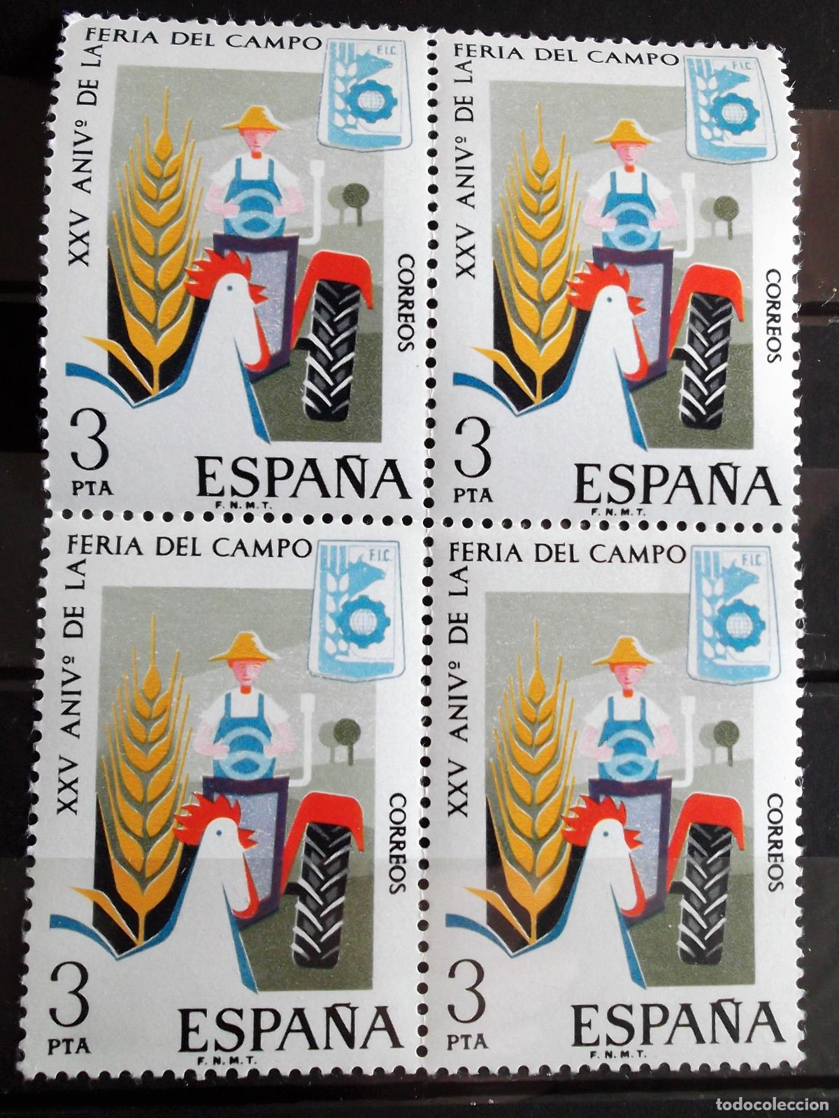 Sellos: Espa&ntilde;a. 2263 Aniversario Feria del Campo. 1975. Bloque de cuatro. Sellos nuevos y numeraci&oacute;n Edifil