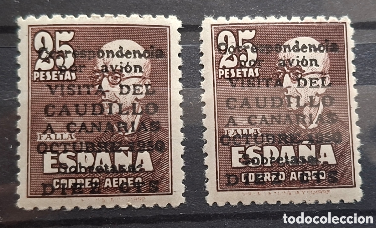 Sellos: Espa&ntilde;a 2 sellos Visita del caudillo a Canarias con y sin Numeraci&oacute;n 1950 MNH