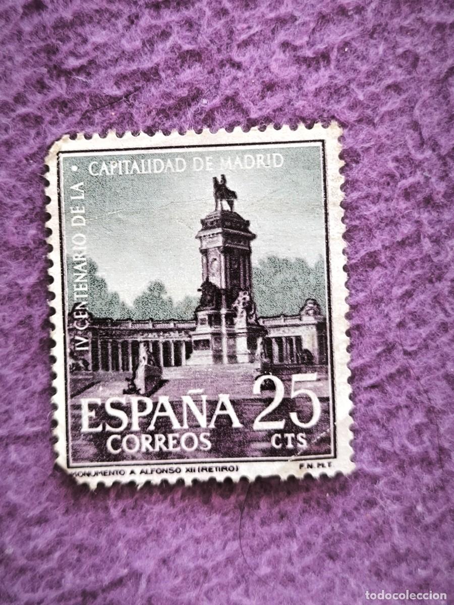 Sellos: Posee Un Fragmento De La Historia De Madrid: Sello Vintage De 25 Cts Con La Estatua De Alfonso XII