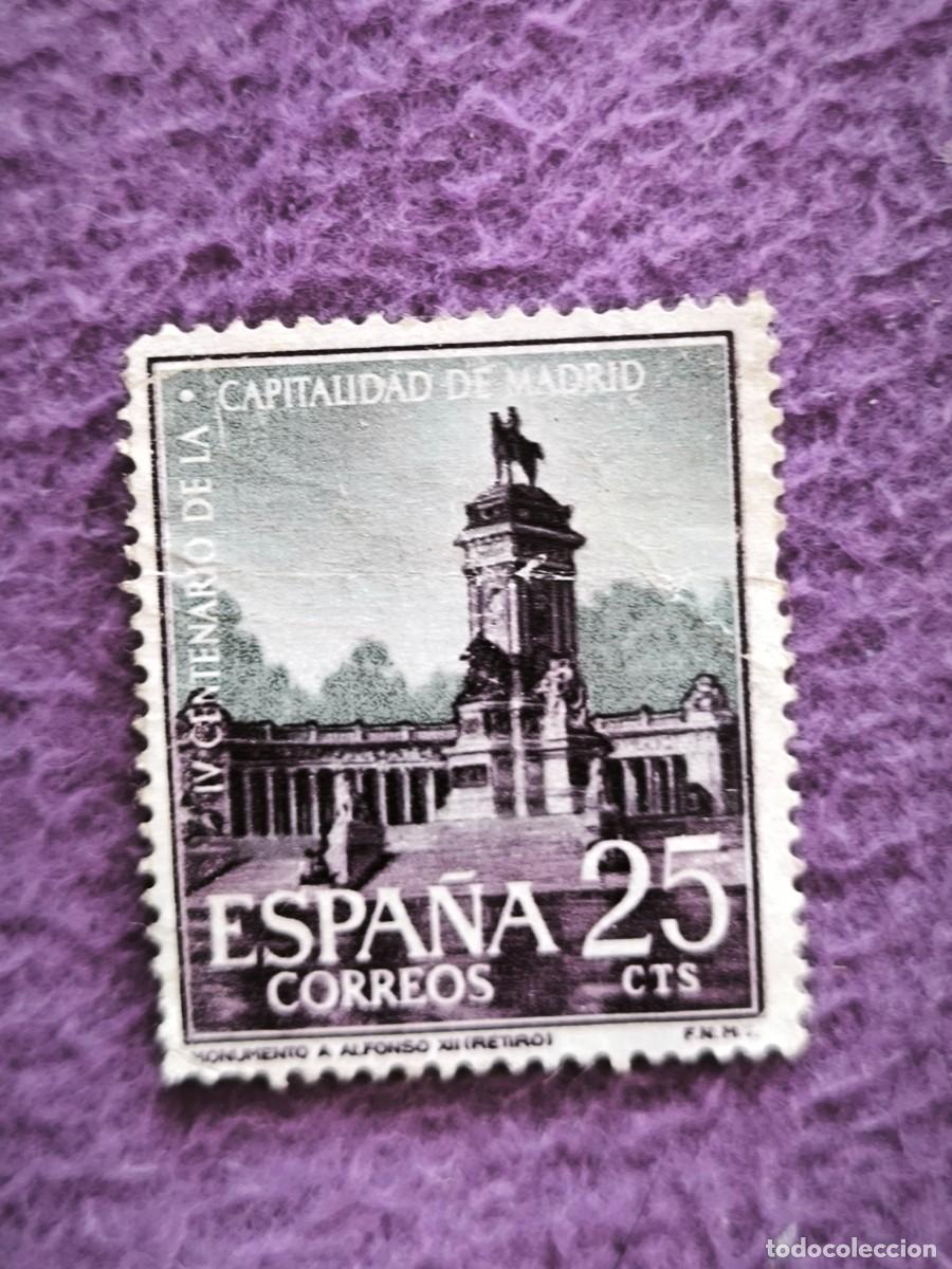Sellos: Posee Un Fragmento De La Historia De Madrid: Sello Vintage De 25 Cts Con La Estatua De Alfonso XII