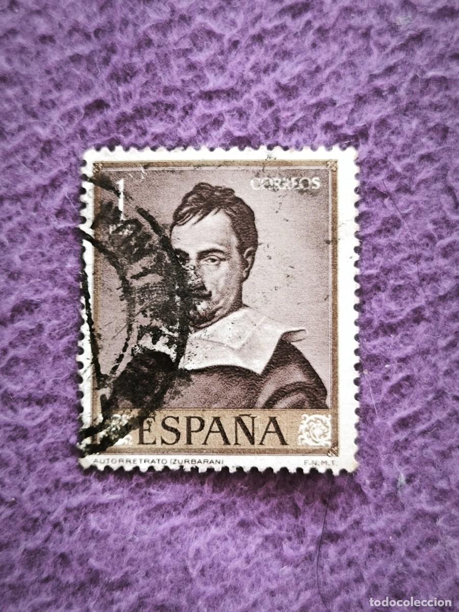Sellos: Sello Espa&ntilde;a Correos 1 Pta &ndash; Autorretrato De Zurbar&aacute;n (F.N.M.T.)