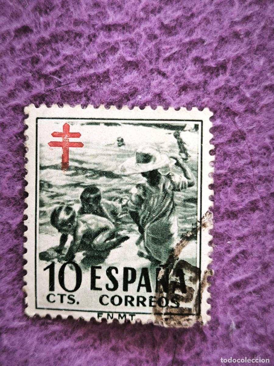 Sellos: Sello Espa&ntilde;a Correos 10 Cts &ndash; Pro Tuberculosos, Ni&ntilde;os En La Playa (F.N.M.T.)
