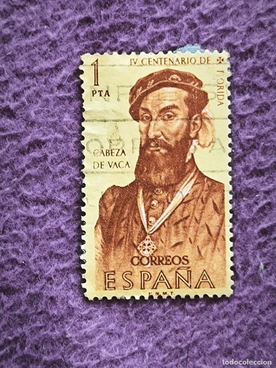 Sellos: Sello Espa&ntilde;a Correos 1 Pta &ndash; Cabeza De Vaca, IV Centenario De Florida (F.N.M.T.)