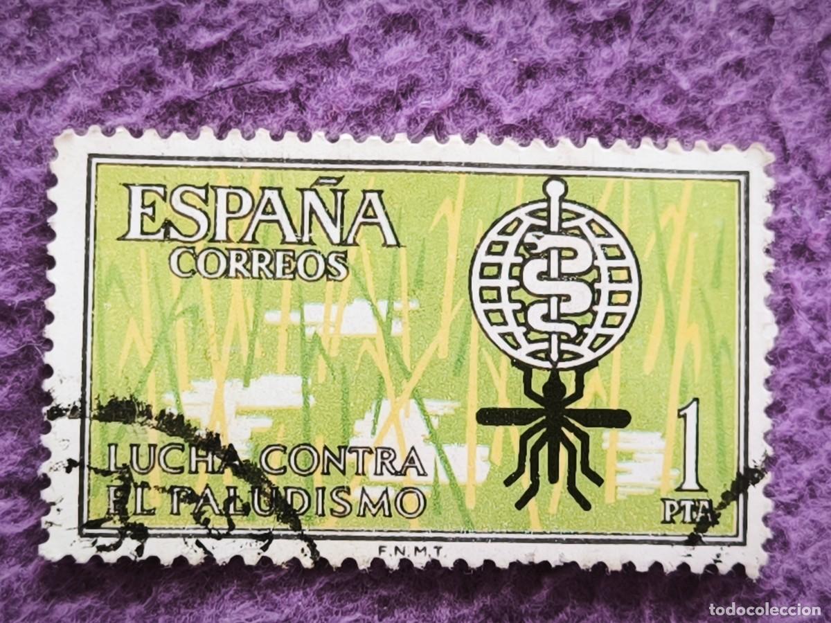 Sellos: Sello Espa&ntilde;a Correos 1 Pta &ndash; Lucha Contra El Paludismo, Variante Verde Claro (F.N.M.T.)