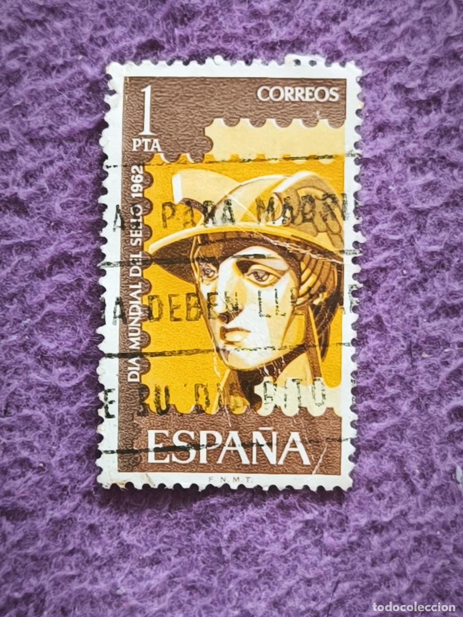 Sellos: Sello Espa&ntilde;a Correos 1 Pta &ndash; D&iacute;a Mundial Del Sello 1962, Mercurio Mensajero (F.N.M.T.)
