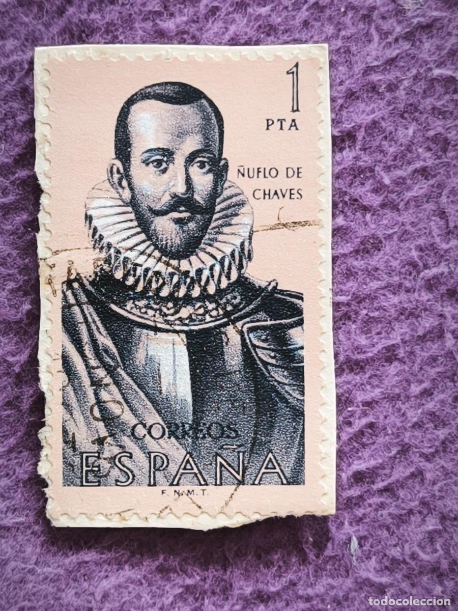 Sellos: Sello Espa&ntilde;a Correos 1 Pta &ndash; &Ntilde;uflo De Chaves, Forjadores De Am&eacute;rica (F.N.M.T.)