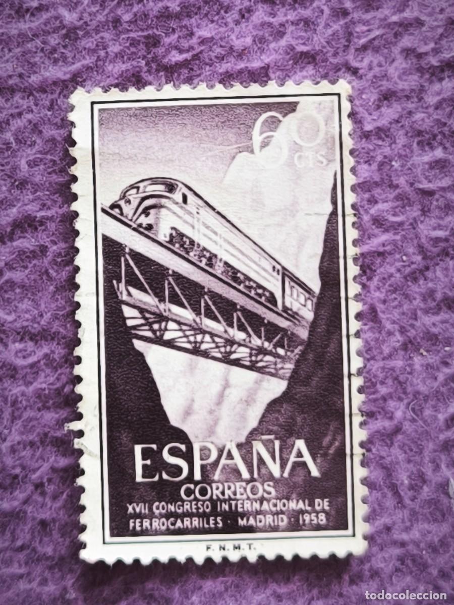 Sellos: Sello Espa&ntilde;a Correos 60 Cts &ndash; XVII Congreso Internacional De Ferrocarriles Madrid 1958 (F.N.M.T.)