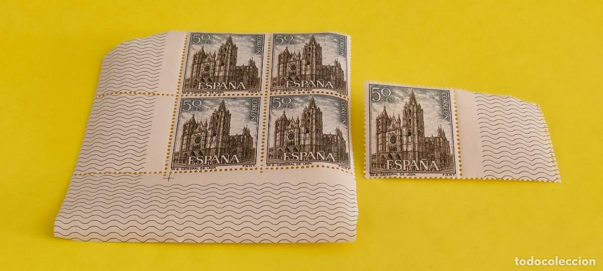 Sellos: Espa&ntilde;a 1964. Edifil 1542. Paisajes y Monumentos. Catedral de Le&oacute;n. Nuevos. Bloque de 4. 1 suelto (1)