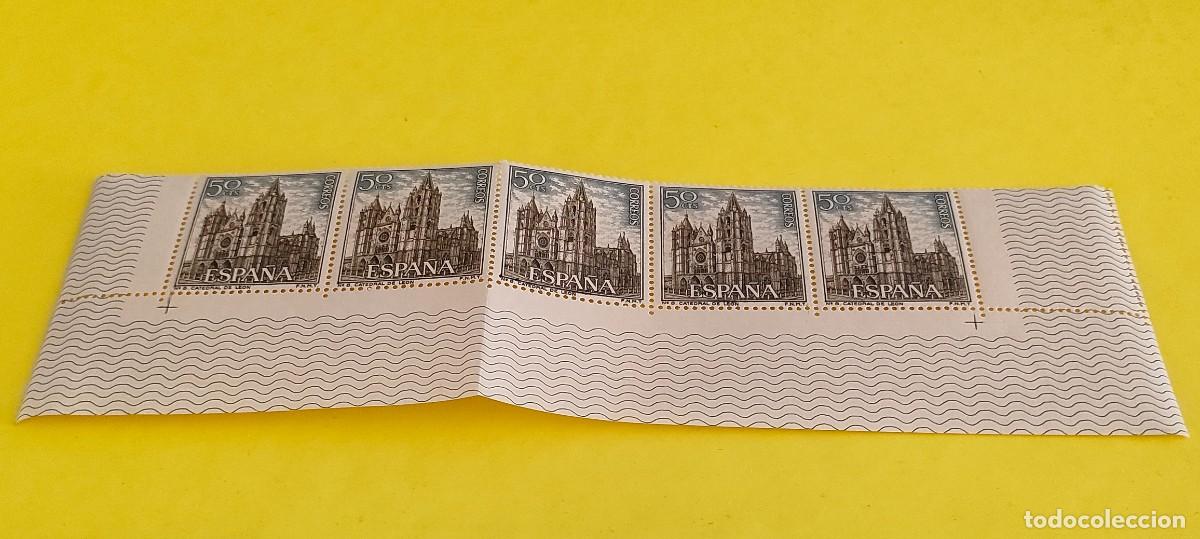 Sellos: Espa&ntilde;a 1964. Edifil 1542. Paisajes y Monumentos. Catedral de Le&oacute;n. Nuevos. Bloque de 5 (3)