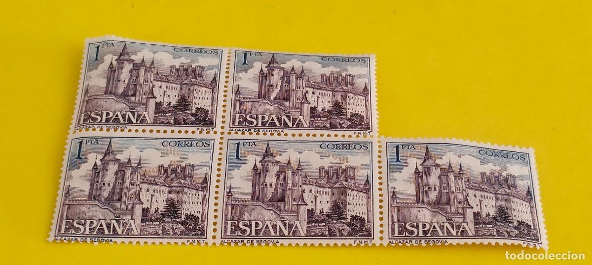 Sellos: Espa&ntilde;a 1964. Edifil 1546. Paisajes y Monumentos. Alc&aacute;zar de Segovia. Nuevos. Bloque de 5 (1)