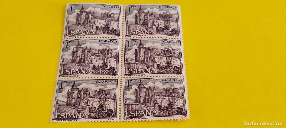 Sellos: Espa&ntilde;a 1964. Edifil 1546. Paisajes y Monumentos. Alc&aacute;zar de Segovia. Nuevos. Bloque de 6 (4)