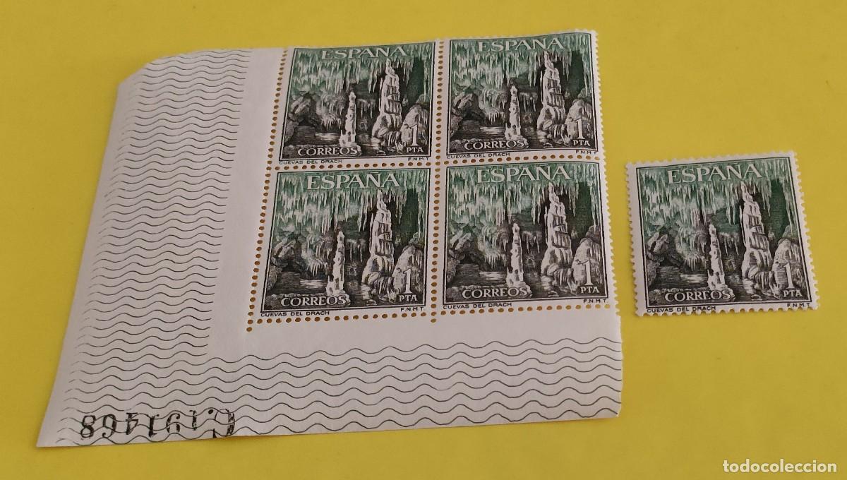 Sellos: Espa&ntilde;a 1964. Edifil 1548. Paisajes y Monumentos. Cuevas del Drach. Nuevos. Bloque de 4. 1 suelto (1)