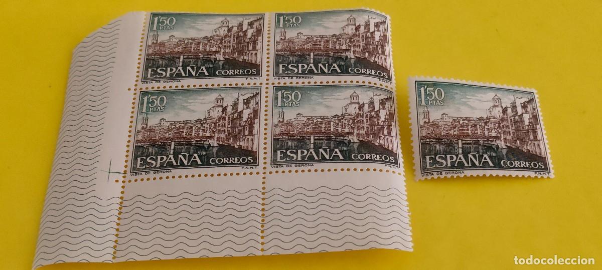 Sellos: Espa&ntilde;a 1964. Edifil 1550. Paisajes y Monumentos. Vista de Gerona. Nuevos. Bloque de 4. 1 suelto (1)
