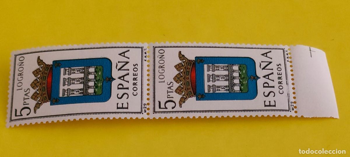 Sellos: Espa&ntilde;a 1964. Edifil 1555. Escudos capitales. Logro&ntilde;o. Nuevos. Bloque de 2